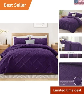 Lujoso juego de edredón tamaño king, ropa de cama ligera de verano de 3 piezas en púrpura oscuro Foto 1 de 4