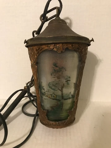ANTIQUE REVERSE PAINTING LANDSCAPE AND HOUSE PENDANT HANGING HALL LIGHT FIXTURE Cover