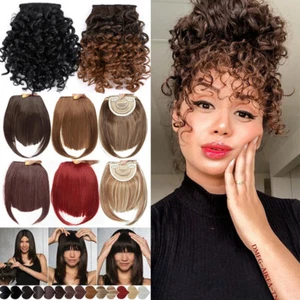 UK Thick Bangs Clip In Hair Extensions Fake Front Fringe as Human Curly/Straight - Picture 1 of 40