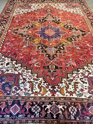 8'3"x11'5" Hand-Knotted Wool Geometric Herize Area Rug - Handmade Tribal Carpet - Image 1 of 4