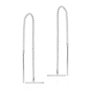 Pendientes modernos de hilo de plata de ley con barra horizontal deslizable - Imagen 1 de 6