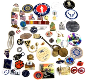 Huge Lot Pins Pinbacks Buttons Military Travel Religious Magnet Bookmark Vintage - Picture 1 of 9