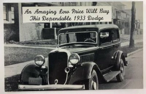 Tarjeta publicitaria de auto usado Dodge 1933 Johnson Motor Sales Iron Mountain Michigan - Imagen 1 de 1