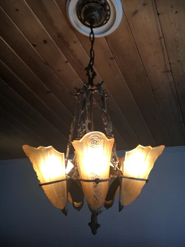 Rare Antique Art Deco Victorian Style Original Condition Slip Shade Chandelier Cover