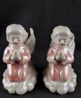 Vintage Pair (2) Ceramic Praying Cherub 5" Kneeling Praying Angels Candle Holder