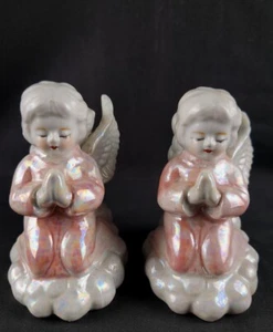 Vintage Pair (2) Ceramic Praying Cherub 5" Kneeling Praying Angels Candle Holder - Picture 1 of 9