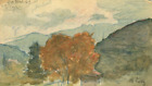 Vintage Drawing Original Landscape, Tree, St-Cyr, Mountain Original Signed 1943