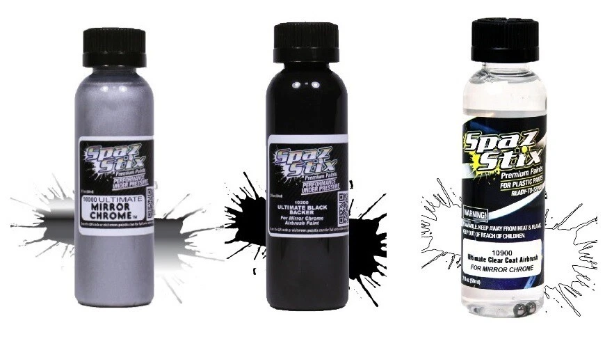 Spaz Stix 3pk Clear Black Backer Mirror Chrome Airbrush Paint 10900 10200 10000 - Image 1 of 1