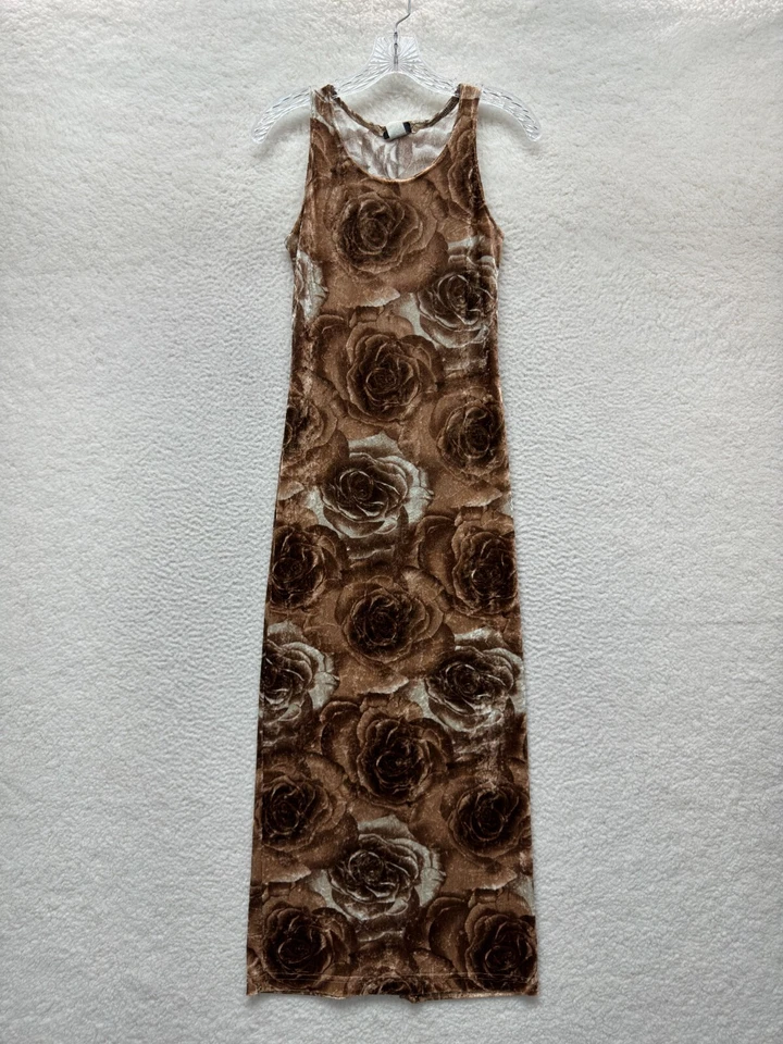 Maxi Vestido Vintage Años 90 Y2K Pequeño Marrón Rosa Floral Terciopelo Cyber Fairy Grunge Foto 1 de 4