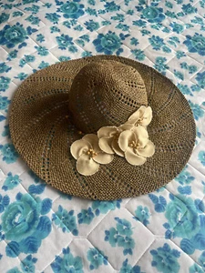 Cynthia Rowley Dark Beige Sun Hat with Floral Applique - Picture 1 of 4