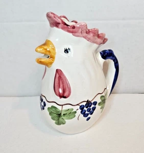 Ceramic Giovanni Vietri Rooster/Chicken Pitcher 7" ~ Signed - Picture 1 of 6