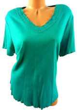 White stag green crochet trim v neck short sleeve plus stretch top 3X