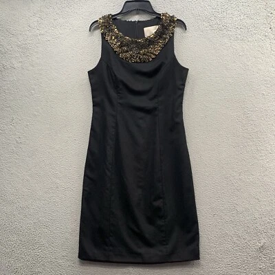 Vestido Jason Wu Negro Vaina Lana Dorado Bordado Cuello Lentejuelas Detalle Talla 8/10 Foto 1 de 4