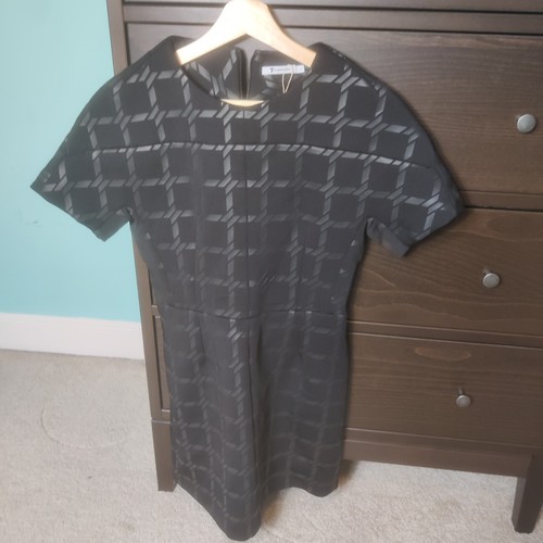 Alexander Wang Vestito Donna Neoprene Piccolo Nero Stampa Griglia Poliestere Elasticizzato