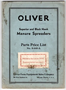 Oliver Superior and Black Hawk Manure Spreaders Parts Price List #S-440-A — 1935 - Picture 1 of 3