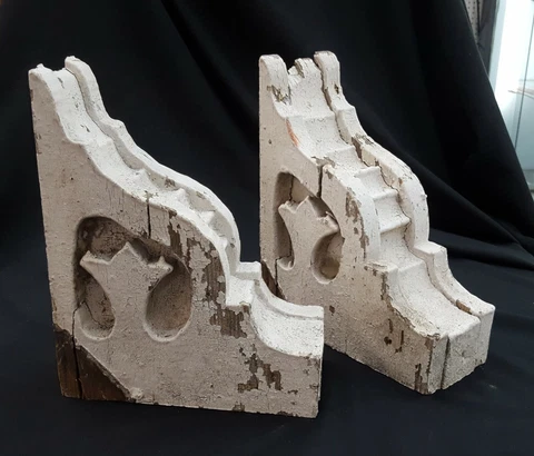 Pair of Hand Carved Layered Wooden Corbels Cover