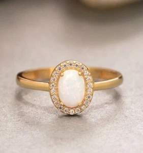 14K Solid Gold White Opal Ring, White Opal Ring, Dainty Ring - Picture 1 of 9