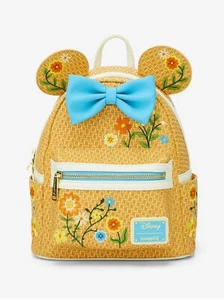 NWT Loungefly Disney Minnie Mouse Raffia Floral Ears Mini Backpack  - Picture 1 of 4