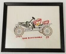 1908 Buick with Rumble Seat Line Embroidery 2004 Framed 8 x 10