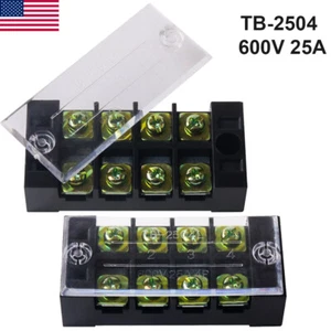 2Pcs Dual Rows 4 Positions 600V 25A Wire Barrier Block Terminal Strip - Picture 1 of 7