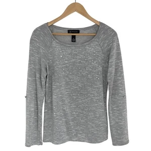 Size Medium INC Gray Embellished Sparkly Terry Sweatshirt Top Shirt Fall Winter - Picture 1 of 6