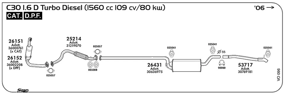 MARMITTA CENTRALE PER VOLVO C30 1.6 D TD 1560 cc 109 cv/80 kw Cat DPF 2006 - Imagen 1 de 1