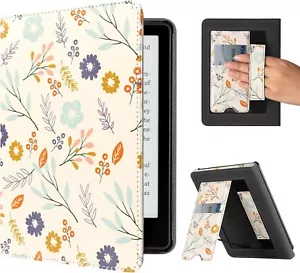 Case for Kindle - Flower Leather Cover w/ Auto Sleep Wake, Hand Strap, Card Slot - Picture 1 of 7
