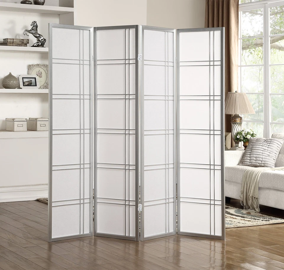 Seto 4-Panel Room Divider Screen, Silver - Image 1 of 3
