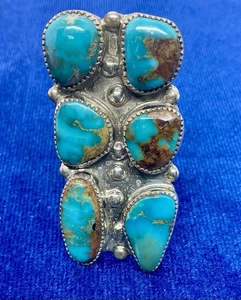 Ein großer Vintage Türkis Sterling Silber Ring von Navajo Silver Ray. Größe 8 1/2. - Bild 1 von 7
