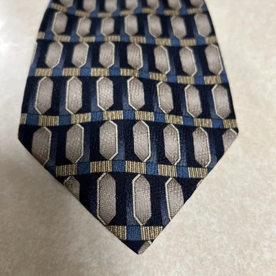 Corbata de Seda Louis Roth Geométrica Marrón Azul Patrón Negocios Carrera Foto 1 de 4