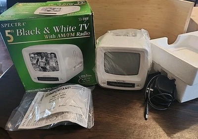 Spectra 5" Black & White TV with AM/FM Radio New In Box! 3 Way Power Portable  - Image 1 of 4