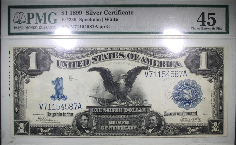 1899 $1 Black Eagle Silver Certificate PMG XF45 Circulated FR.236 Speelman White - Image 1 of 2