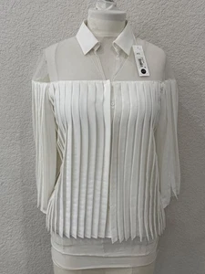 NWT Anne Fontaine White Shirt pleated 40 Paris Button Up Blouse split sleeves - Picture 1 of 7