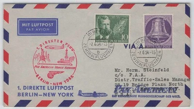 Berlin Nr. 105 + 117 Luftpostbrief 1. Direktflug BERLIN - NEW YORK 7.6.54 [721] - Bild 1 von 2