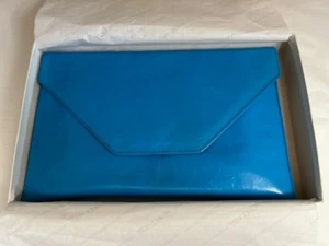 Vintage Jacques Vert blue premium leather clutch bag in box & original packaging - Picture 1 of 8