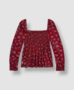 Polo Ralph Lauren Girl's Red Floral Smocked Jersey Top Size S - Picture 1 of 3