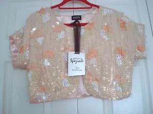 ~ PER UNA Speziale ~ PEARL SHELL BEADED Cap Sleeve BOLERO TOP Nude 16 BNWT £65 - Picture 1 of 16