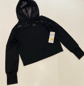Zella Girl Size S Black Pullover Mesh Hooded Activewear Cropped NWT - Picture 1 of 7