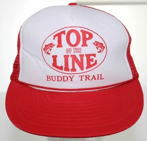 Vintage Top of the Line Buddy Trail Fishing Trucker Hat Red & White Snapback Cap - Picture 1 of 10