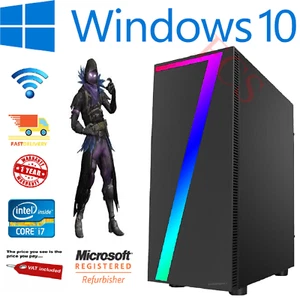 Gaming PC Quad Core i7 Computer SSD HDD 4-16 GB RAM GT GTX GFX Windows 10 WiFi - Picture 1 of 8