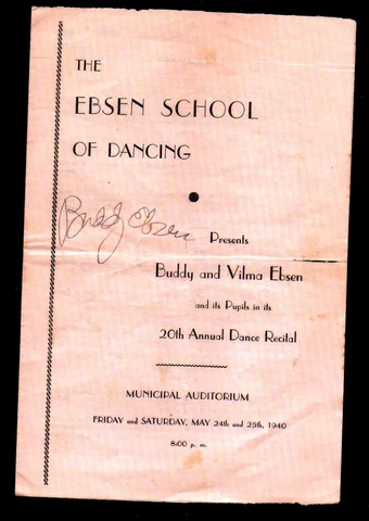 1940 Buddy Ebsen signed Program  HIS School of DANCE -  Autograph New Discovery Cover