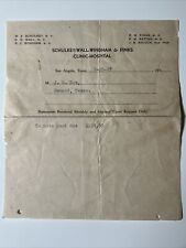 1937 SCHULKEY WALL WINDHAM & FINKS Hospital SAN ANGELO Texas Invoice MENARD
