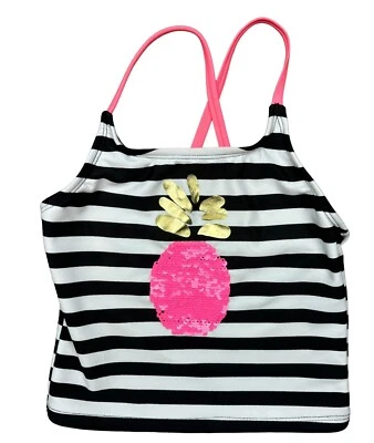 Top de baño SO niñas rosa lentejuelas piña rayas blancas y negras talla 5-6 Foto 1 de 4