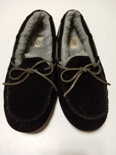 Mocassino UGG Olson nero scamosciato pelliccia di pecora mocassino ciabatte scarpe uomo taglia 10