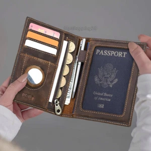 Genuine Leather Wallet RFID Passport Cover Holder Credit Card Travel Organizer - Picture 1 of 12