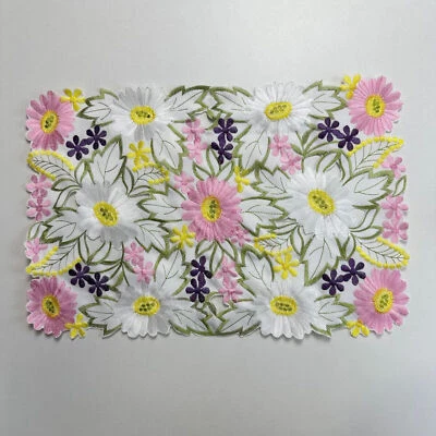 Set of 4 Vintage Embroidered Lace Flower Placemat Doilies Dining Table Mat 28x43 - Image 1 of 4