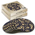 8x Round Coasters in the Box - Gold Paisley Pattern Floral  #2547