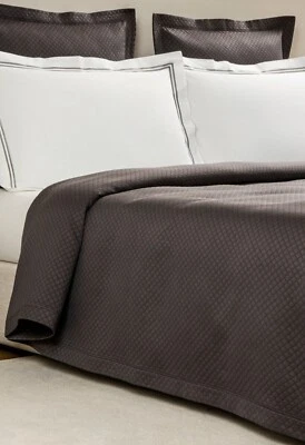 Colcha Frette Hotel $650 H. C Melody King cinza escuro Itália algodão NOVO - Imagem 1 de 4