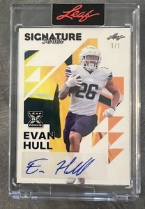 EVAN HULL RC ROKIE CARD 1/1 ONE OF ONE AUTO FOOTBALL LEAF SIGNATURE SERIES 2023