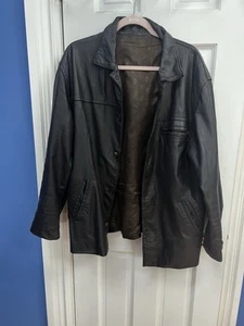 Schwarze Echtlederjacke für Herren - Größe L - Knopfleiste 31" Brustumfang - Bild 1 von 7
